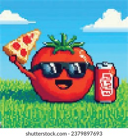 A pixel art fruit-shaped player character