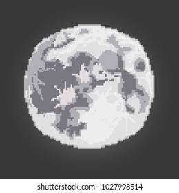 Pixel Art Full Moon Icon.