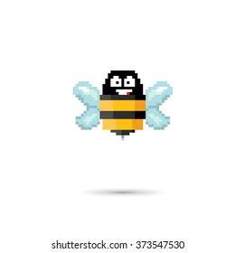 Pixel art funny bee isolated on white. vector bee creative icon