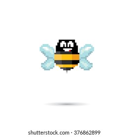 Pixel art funny bee isolated on white. vector bee creative icon