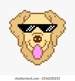 Pixel art of a funny dog wearing sunglasses. Funny dog thug lifestyle. 