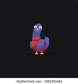 Pixel art funny dove character with big surprised eyes