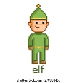 Pixel art funny elf Pixel art house for games and design