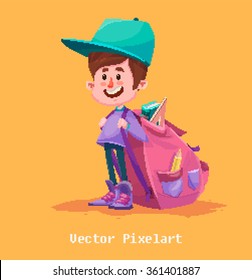 Pixel art. Funny  illustration of boy. Cartoon character. Isolated vector illustration. Great illustration for books and more. VECTOR.