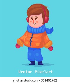 Pixel art. Funny  illustration of kid. Cartoon character. Isolated vector illustration. Great illustration for books and more. VECTOR.