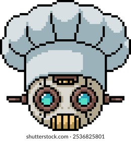 pixel art of future robot chef isolated background