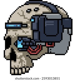 pixel art of futuristic sci fi skull isolated background