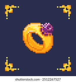 Pixel art game asset icon of a ring. Sprite for a 2d retro game