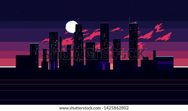 Pixel Art Game Background Ground Sunset Stock Vector (Royalty Free ...