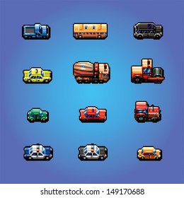 pixel art game cars collection, vector illustration