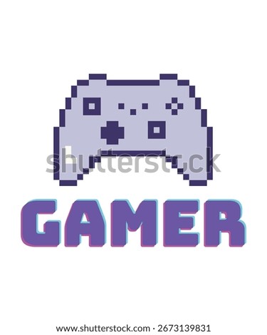 Pixel Art Game Controller with Gamer Typography for Retro Gaming Lovers, Arcade Fans, and Esports Apparel Design