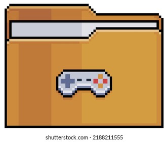 Pixel art game folder vector icon for 8bit game on white background

