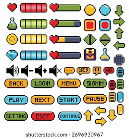 Pixel Art Jogo Interface Elementos Definir Vetor Ícone Bonito Clipart Adesivo Design Jogo Retro 
