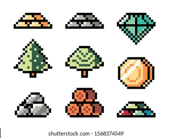 Pixel art, game item, icon and objects for the design. Vector illustration. Fantasy world. Old game console.