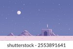 pixel art game level background, alien desert, underground dwelling, star wars, starry sky. 8bit retro arcade game. vector illustration