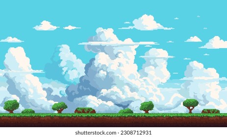 pixel art game level background, 8 bit, landscape, arcade video game