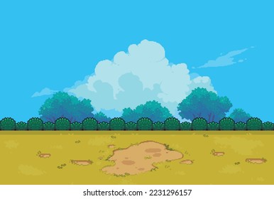 Pixel Art game location beauty sky forest summer background for arcade retro games 