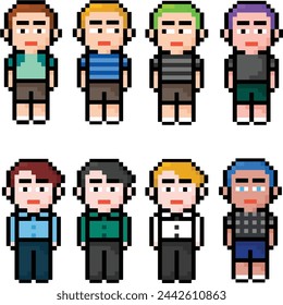 Pixel art game man characters vector