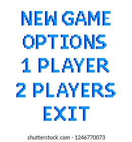 Pixel art game menu options text detailed illustration isolated vector