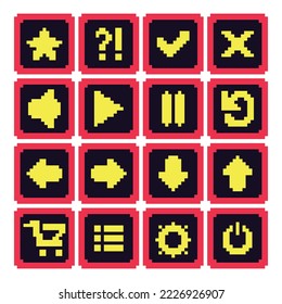Pixel art. Game menu set icon ui colorful