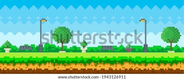 Pixel Art Game Nature Landscape Trees Stock Vector (Royalty Free ...