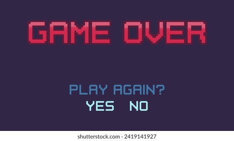 Pixel art Game Over inscription. Message on the video game screen. Vector illustration.