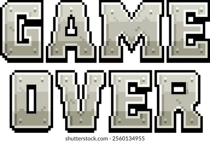 Pixel art GAME OVER text with metallic texture in 8-bit style