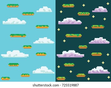 Juego de arte de Pixel. Platformer de 8 bits. Ilustración del vector