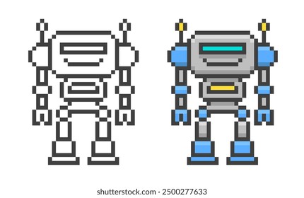 Pixel art game robot. Android in retro style. Vector illustration