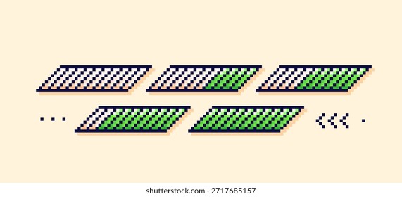 Escala de jogos Pixel Art. Barras de carregamento verdes.