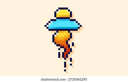 Pixel art jogo UFO. Disco espacial com Jet stream.