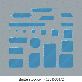 Pixel art game UI set. Set of glass boarders in futuristic style. Vector illustration.