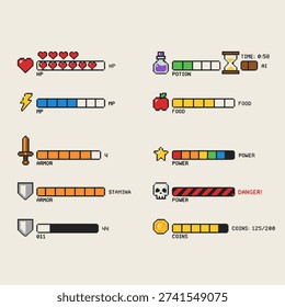 pixel art game user interface stats bars