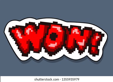 Pixel art for games and internet communication, pixel picture in high resolution. Wow - text in pixel style