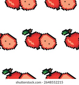 pixel art garden fruit pattern, namely apple icons, retro 8-bit graphics style with visible square pixels and minimal color palette