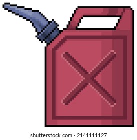 Pixel art gas can gasoline vector icon for 8bit game on white background
