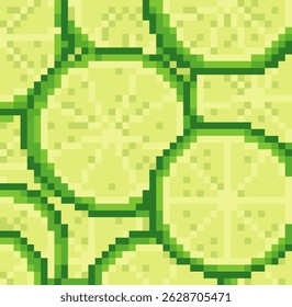 Pixel art generated image of green lime slices. The image is a pixelated pattern of lime slices, with each slice having a green color. The image has a bright and cheerful mood