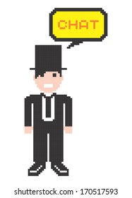 pixel art gentleman with chat caption