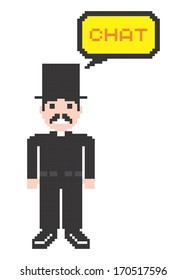 pixel art gentleman with chat caption