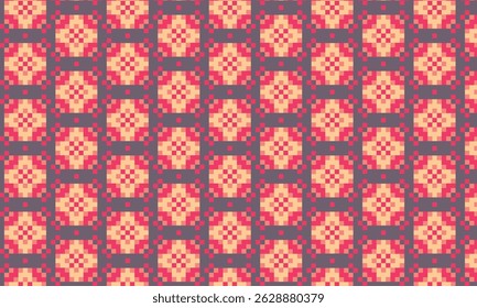 Pixel arte padrão geométrico ornamento sem costura para têxtil, tecido, cartões, interior, decoração de papel