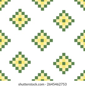 Pixel Art Geometric Seamless Pattern in Green and Yellow background
