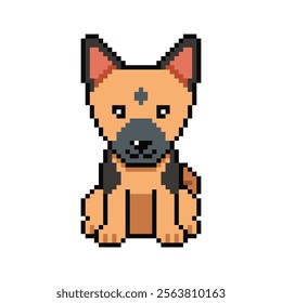 Pixel art german shepherd dog vector in retro style for design.