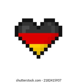 Pixel art Germany flag in the shape of a heart. Vector illustration