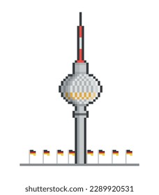 Torre Alemania de Arte Pixel (Torre de Berlín). Ilustración vectorial editable en el fondo aislado. 