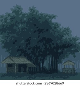 pixel art of ghost hut horror