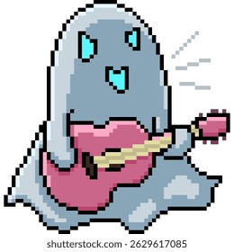 pixel art of ghost playing rock band isolated background