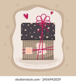 Caja de regalo de arte de píxeles con lazo rojo en forma rectangular