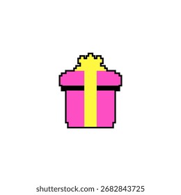 Pixel arte caixa de presente com fita amarela Retro 8bit estilo de jogo ícone de Natal isolado no fundo branco