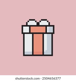 pixel art gift, vector illustration on isolated background.