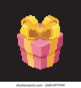 pixel art gift, vector illustration on isolated background.